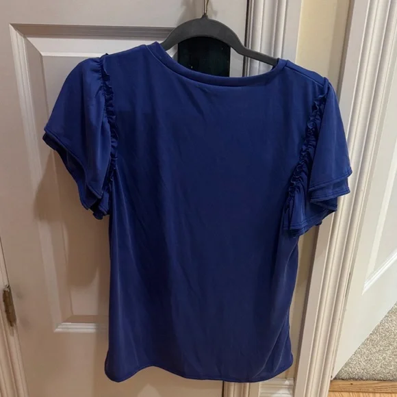 Green Envelope Women's Blue Ruffle Sleeve Top - Picture 3 of 3